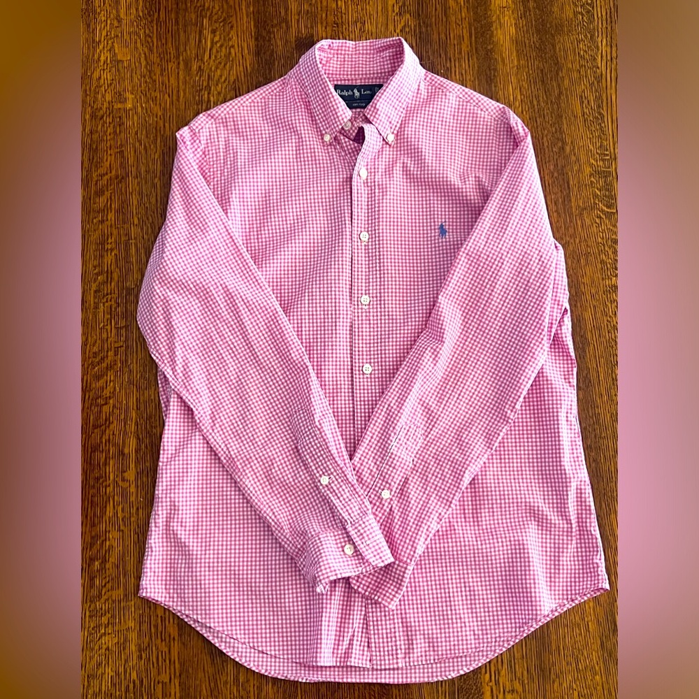 Ralph Lauren Polo Classic Fit Gingham Oxford Shirt Pink + White Men’s Size M